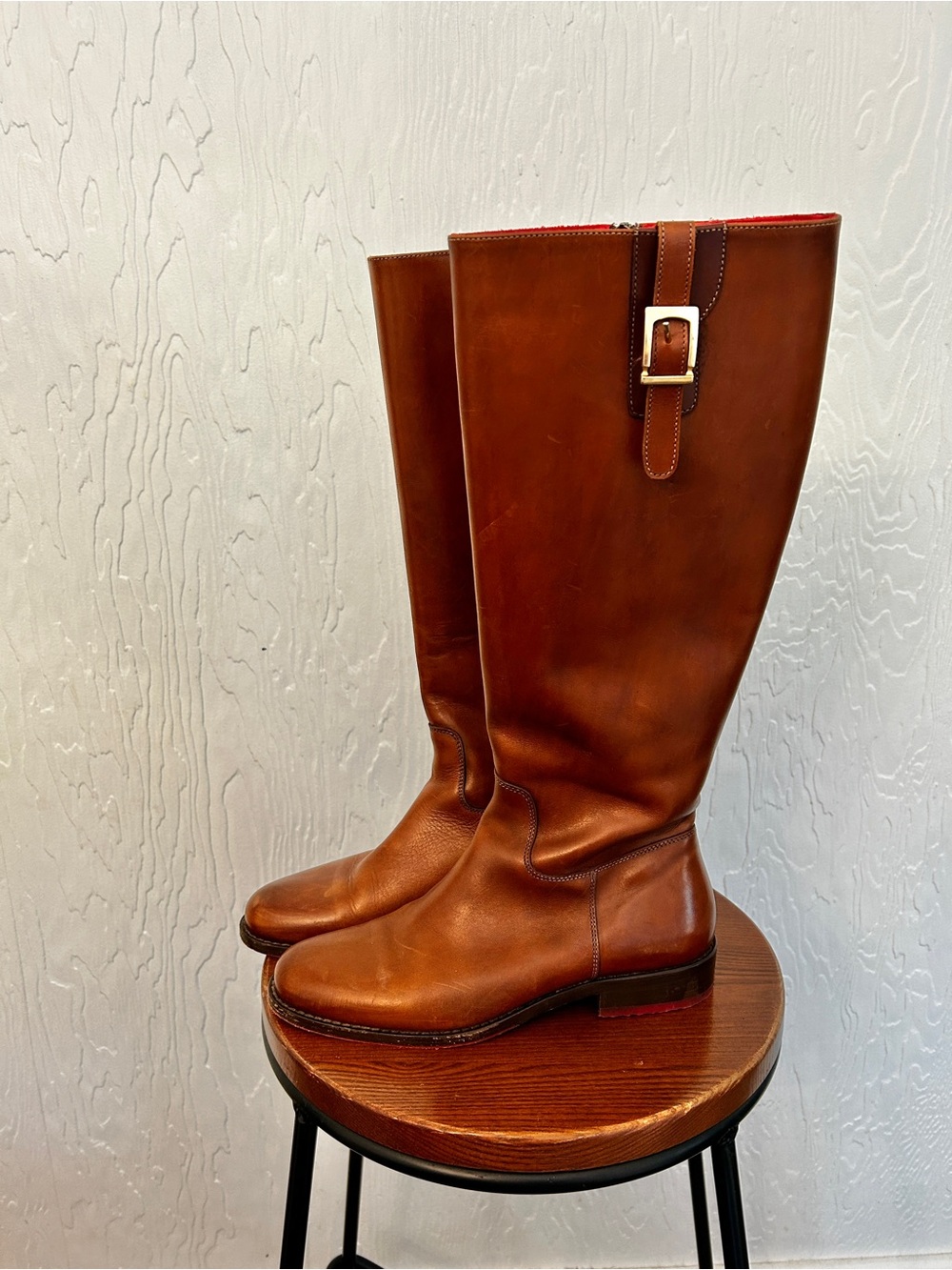 GIANFRANCO LATTANZI Cognac Leather Riding Boots Sz 37 Made in‎ Italy Old Money